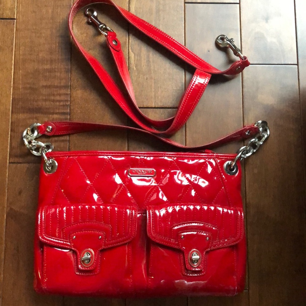Coach red patent leather bag